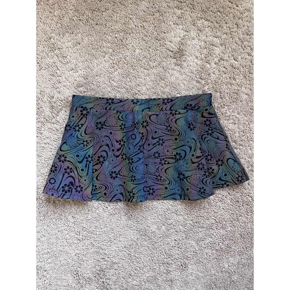 iHeartRaves Breathe Me In Daisy Rainbow Reflective Mini Skirt Size LARGE - Picture 3 of 5